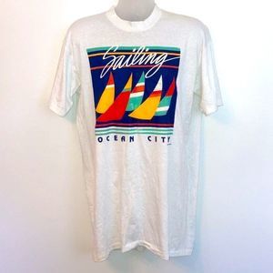 Vintage Sailing Ocean City T-Shirt Single Stitch One Size Fit All